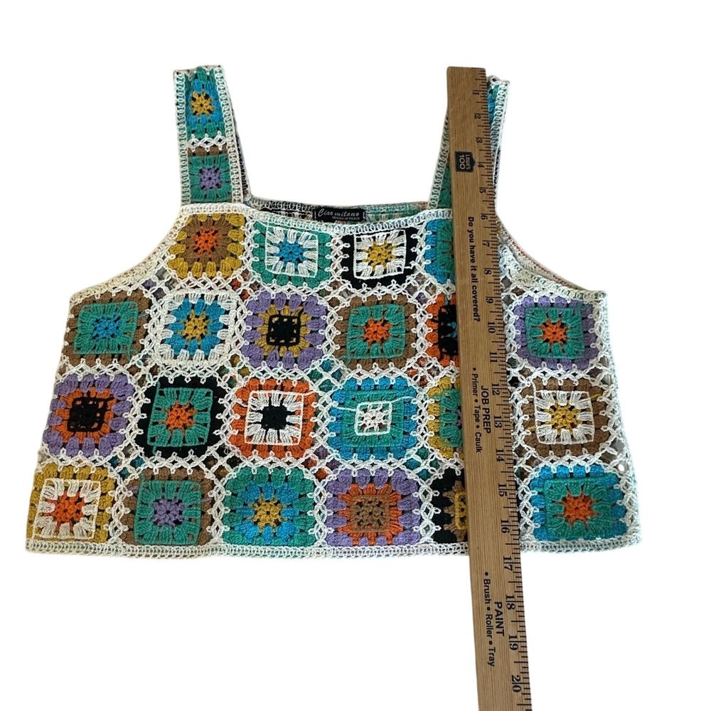 Ciao Milano Crochet Granny Square Crop Top Boho Festival Concert Summer Vibrant - Picture 5 of 5